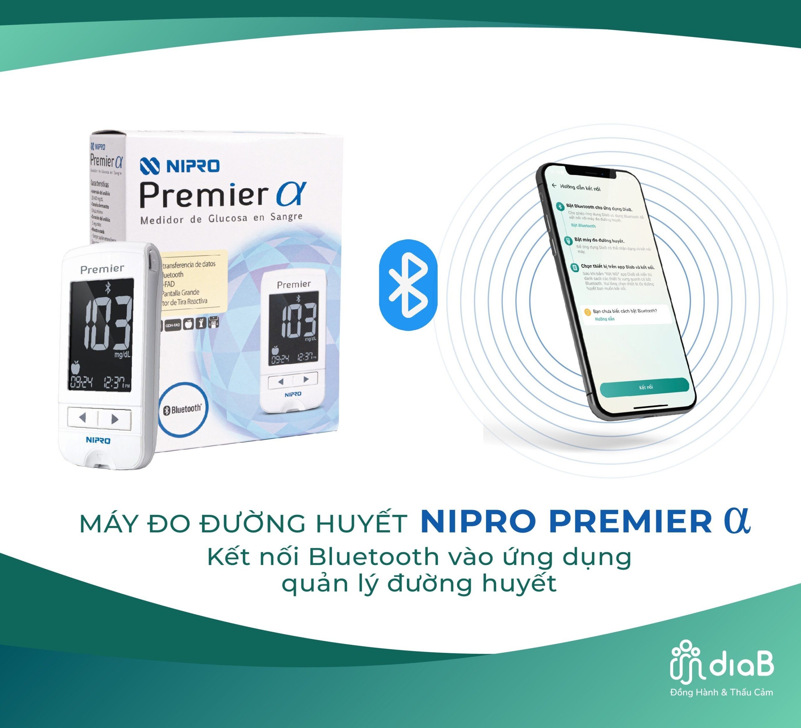 Máy đo đường huyết Nipro Premier α - Có kết nối Bluetooth
